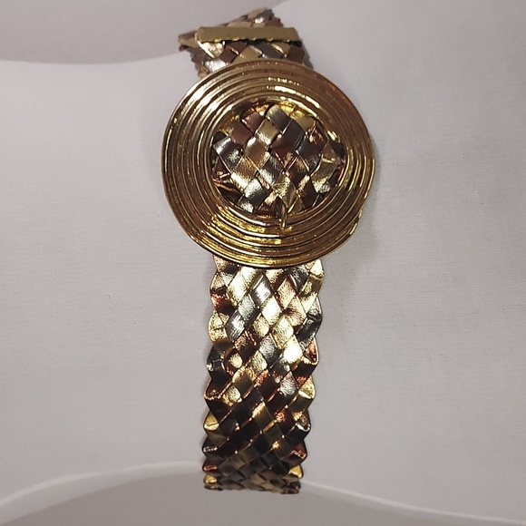 Vintage Gold Bronze Pewter Woven Belt Gold Toned Unique Circular Pivot Buckle - Picture 8 of 14